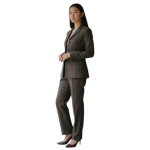 Ann Freedberg Linen Pant Suit Blue Gray Camel Blazer 6 Pants 4